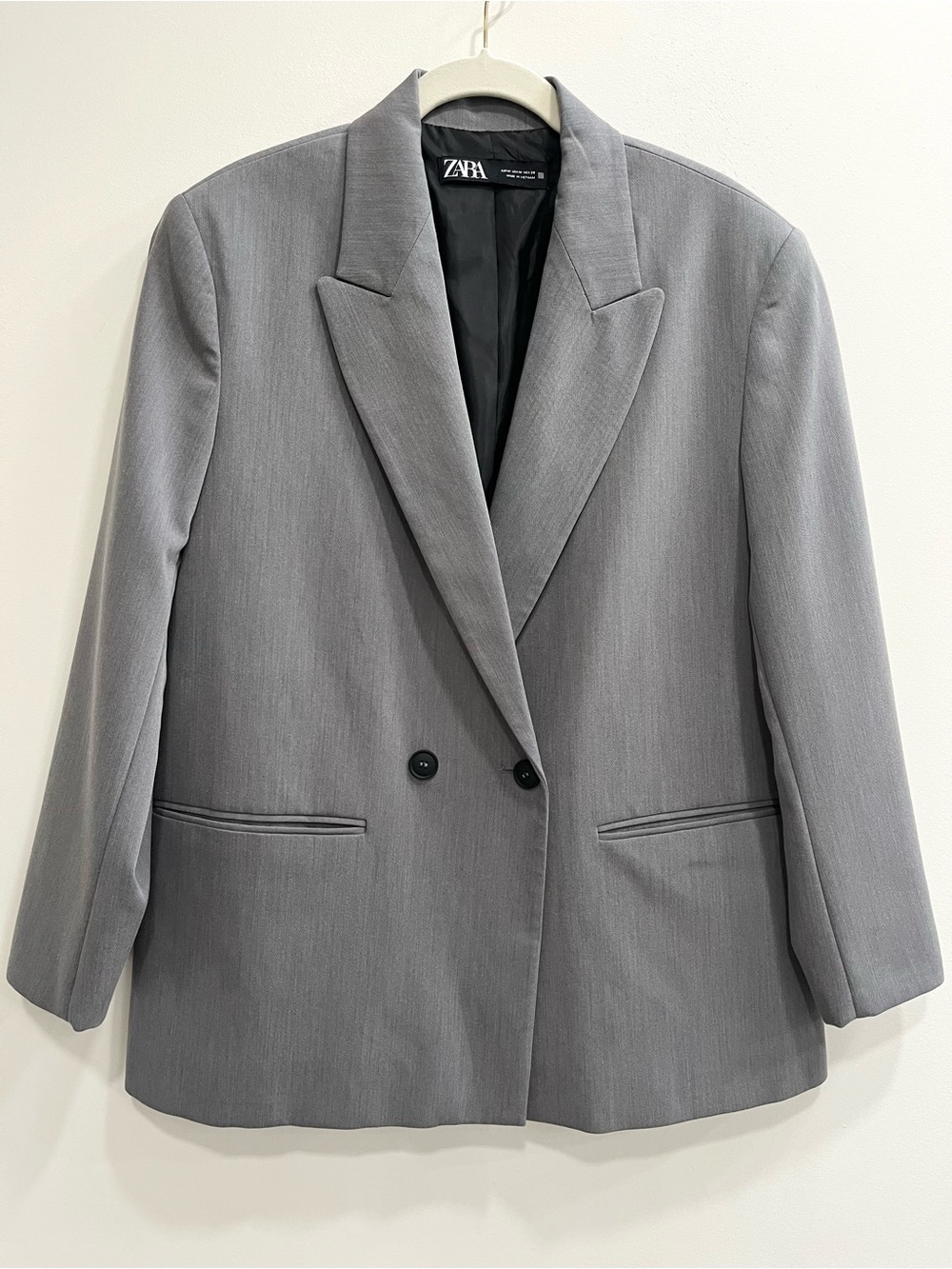ZARA Double Breasted Oversized Blazer Jacket Gray Women's Minimalist Career Med